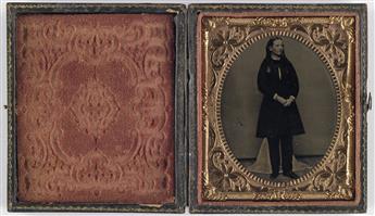 (MEDICINE--WOMENS RIGHTS--CIVIL WAR) An apparently unpublished sixth-plate tintype of the physician Mary Edwards Walker, who is wearin
